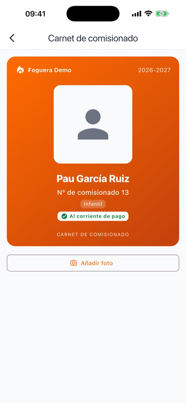 Carnet de comisionado en la app